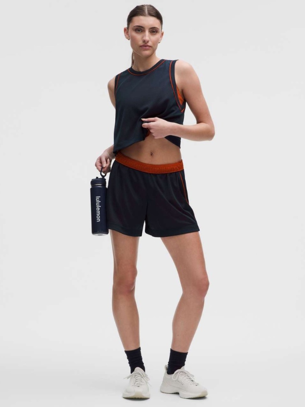 Lululemon Double-Layered Mesh Mid-Rise Short 5"‎ True Navy / Autumn Rust U69 KD